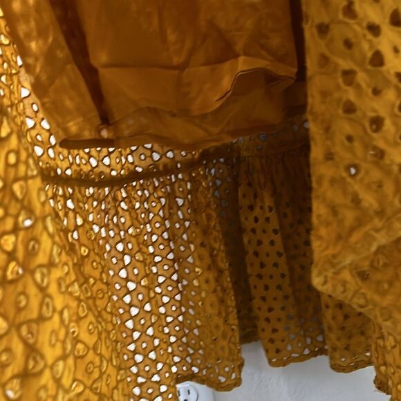 ANTHROPOLOGIE x FRYE Nuri Eyelet Dress Sleeveless Faux Wrap Mustard, Size S - Picture 7 of 11